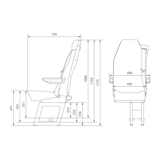 Jany 801 Fixed Back Grey Viny RH Belt